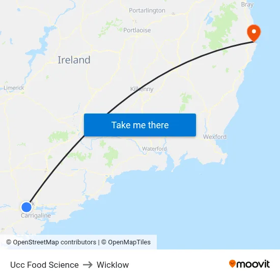 Ucc Food Science to Wicklow map