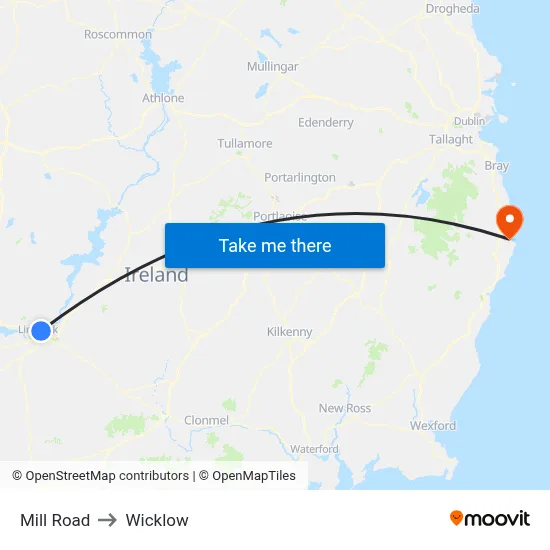 Mill Road to Wicklow map
