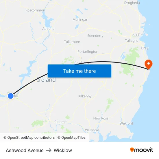 Ashwood Avenue to Wicklow map