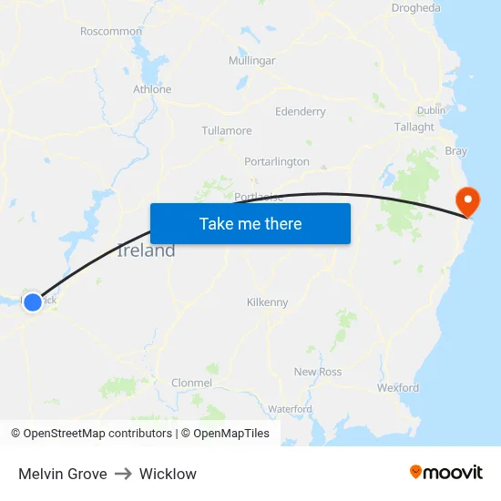 Melvin Grove to Wicklow map