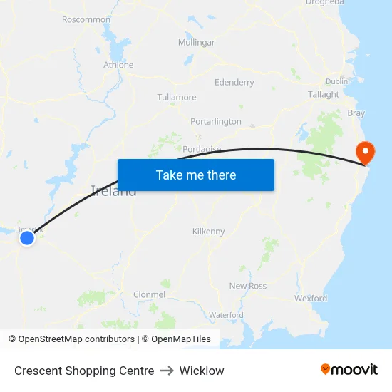 Crescent Shopping Centre to Wicklow map