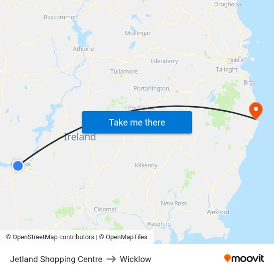 Jetland Shopping Centre to Wicklow map