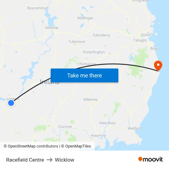 Racefield Centre to Wicklow map