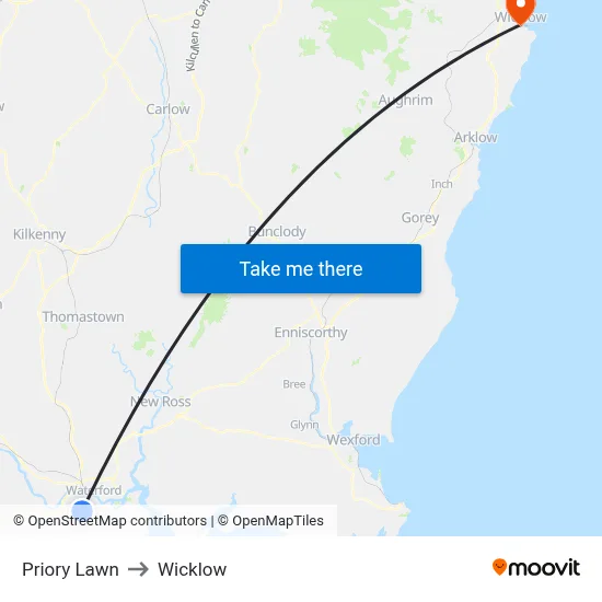 Priory Lawn to Wicklow map