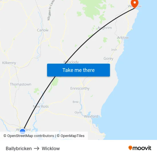Ballybricken to Wicklow map
