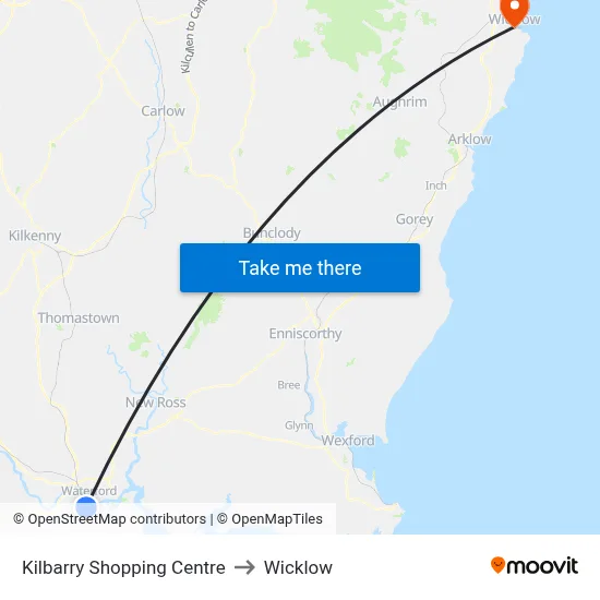 Kilbarry Shopping Centre to Wicklow map
