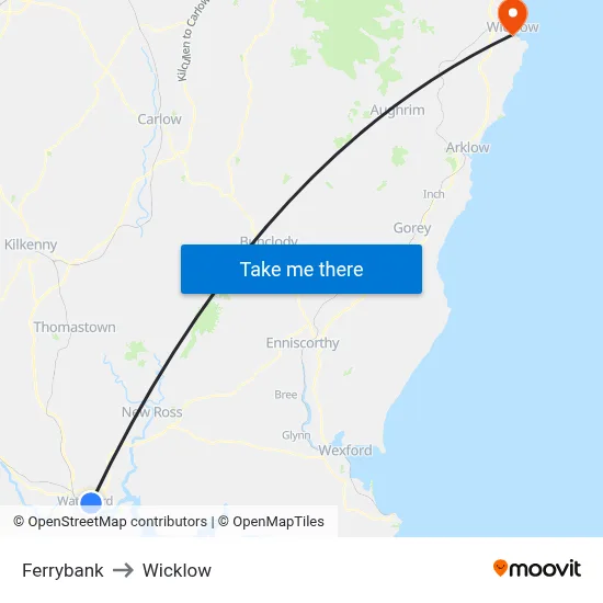 Ferrybank to Wicklow map