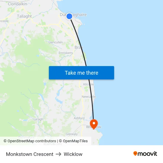 Monkstown Crescent to Wicklow map