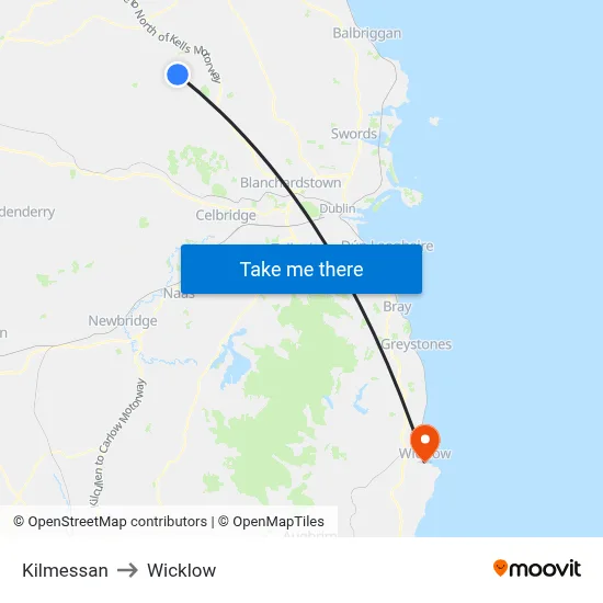 Kilmessan to Wicklow map