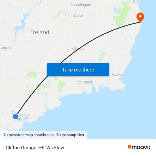 Clifton Grange to Wicklow map