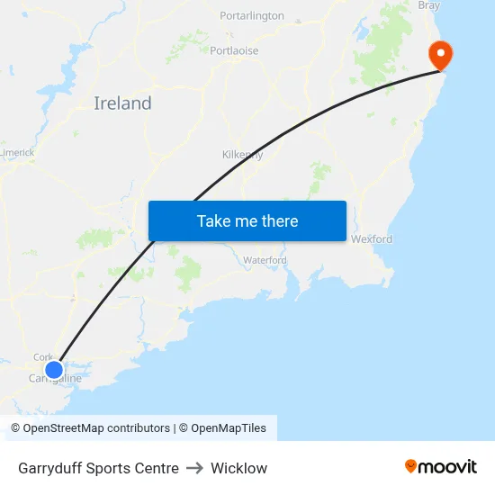 Garryduff Sports Centre to Wicklow map