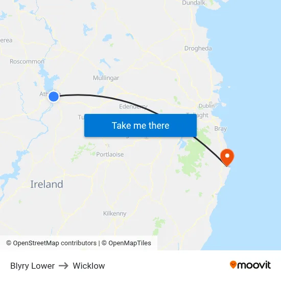 Blyry Lower to Wicklow map