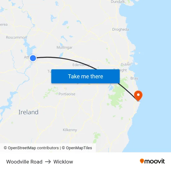 Woodville Road to Wicklow map