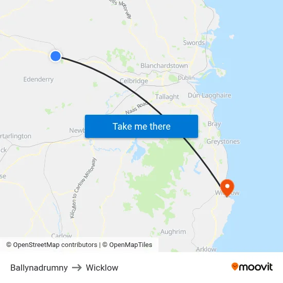 Ballynadrumny to Wicklow map