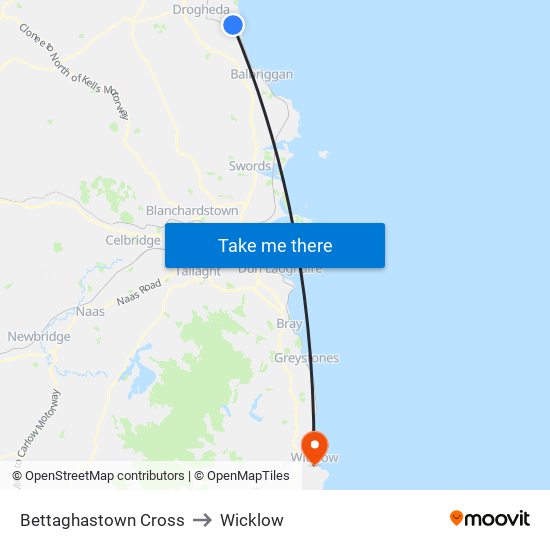 Bettaghastown Cross to Wicklow map