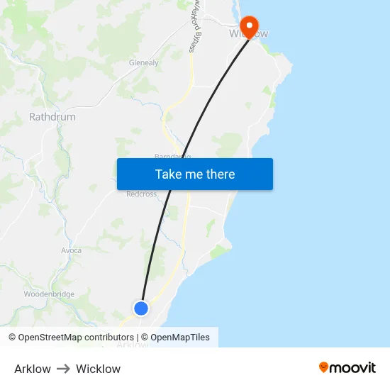 Arklow to Wicklow map