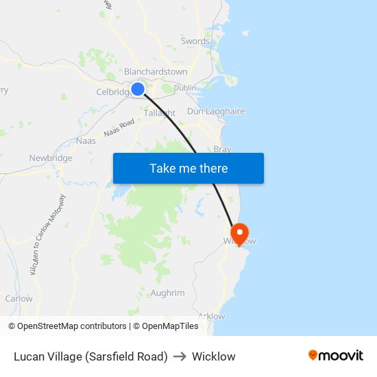 Lucan Village (Sarsfield Road) to Wicklow map