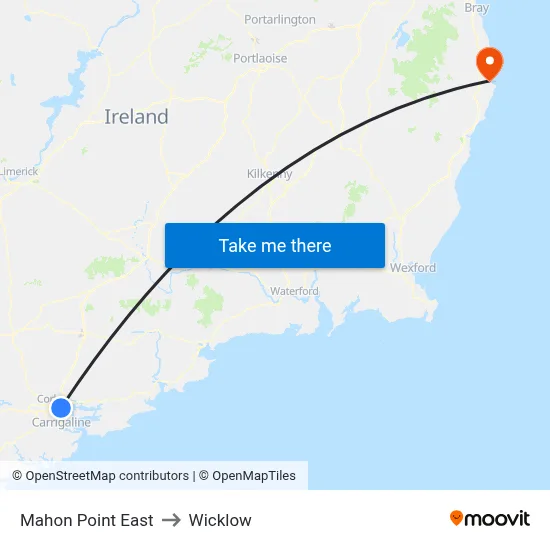 Mahon Point East to Wicklow map