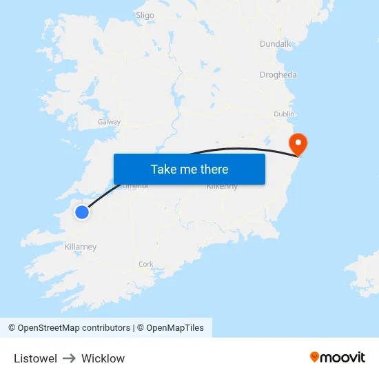 Listowel to Wicklow map