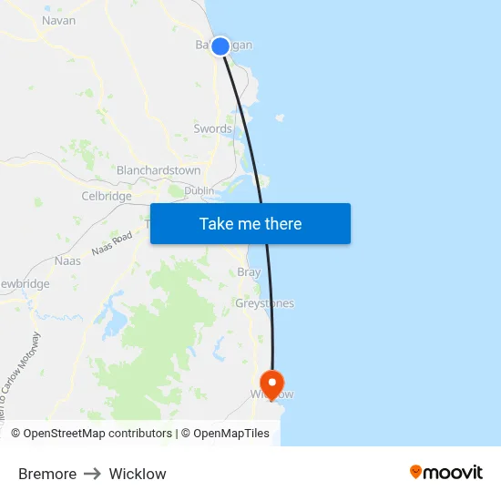 Bremore to Wicklow map