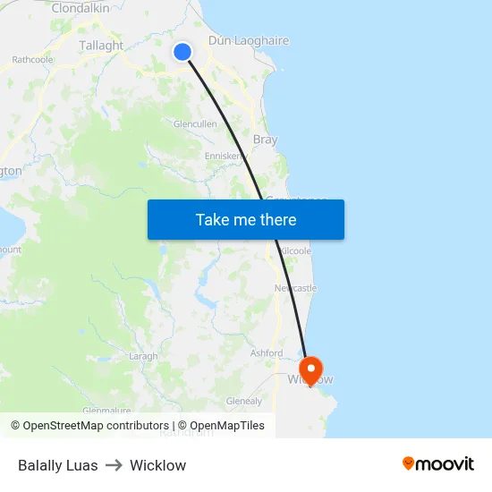 Balally Luas to Wicklow map
