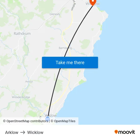 Arklow to Wicklow map