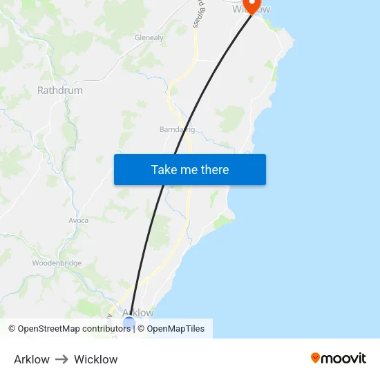 Arklow to Wicklow map