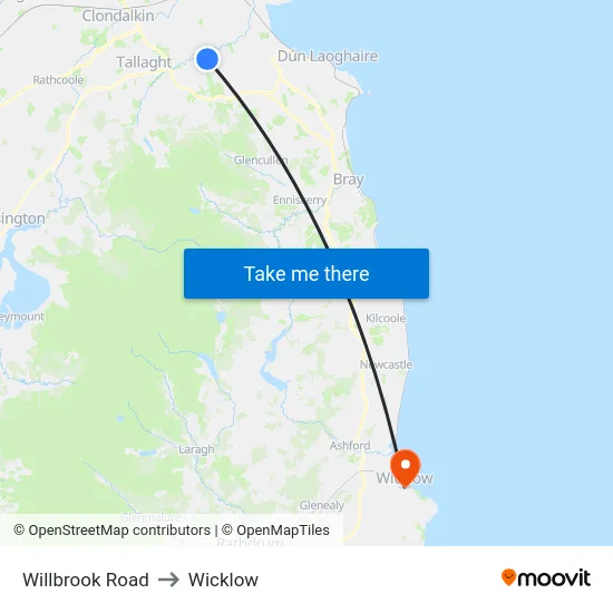 Willbrook Road to Wicklow map
