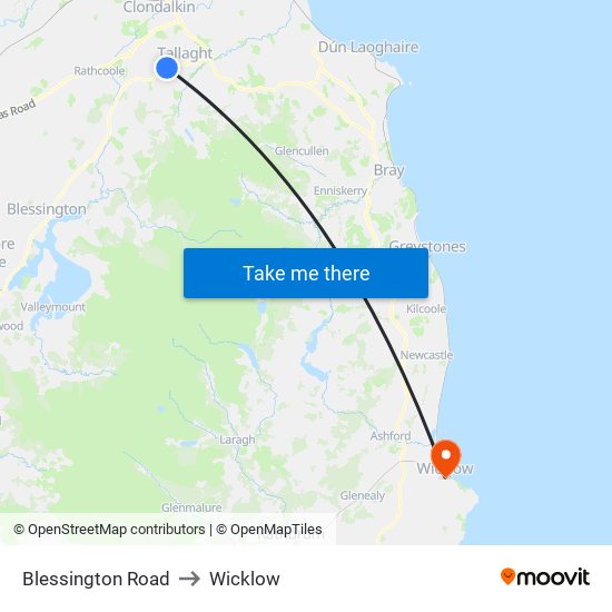 Blessington Road to Wicklow map