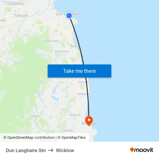 Dun Laoghaire Stn to Wicklow map