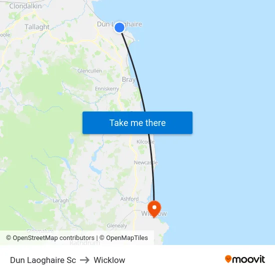 Dun Laoghaire Sc to Wicklow map