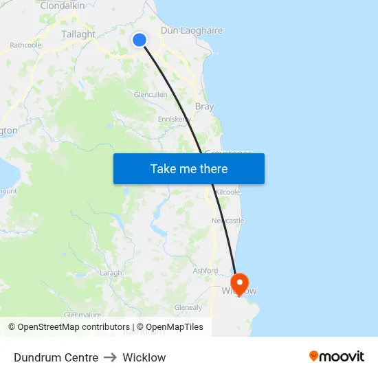 Dundrum Centre to Wicklow map