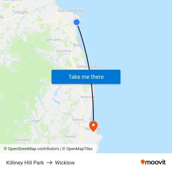 Killiney Hill Park to Wicklow map