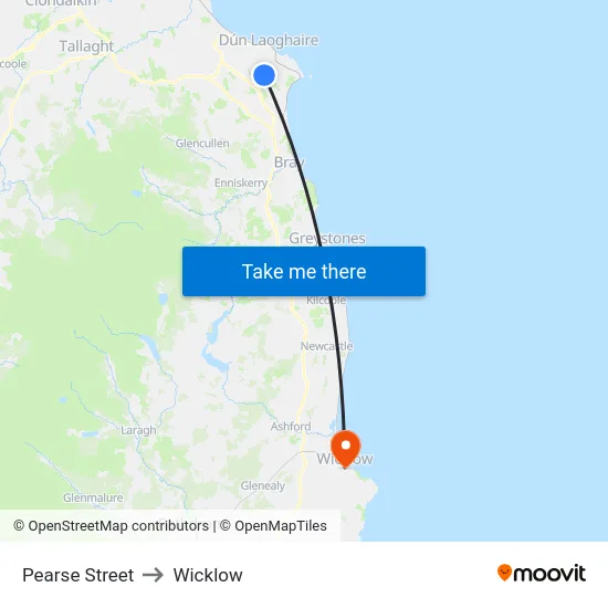 Pearse Street to Wicklow map