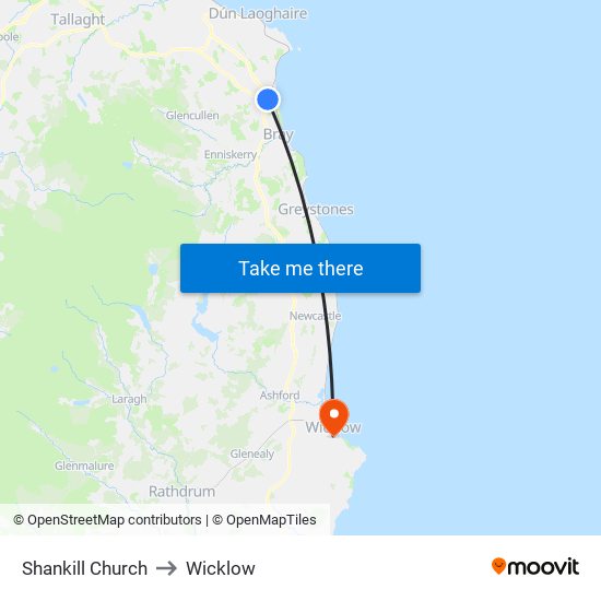 Shankill Church to Wicklow map