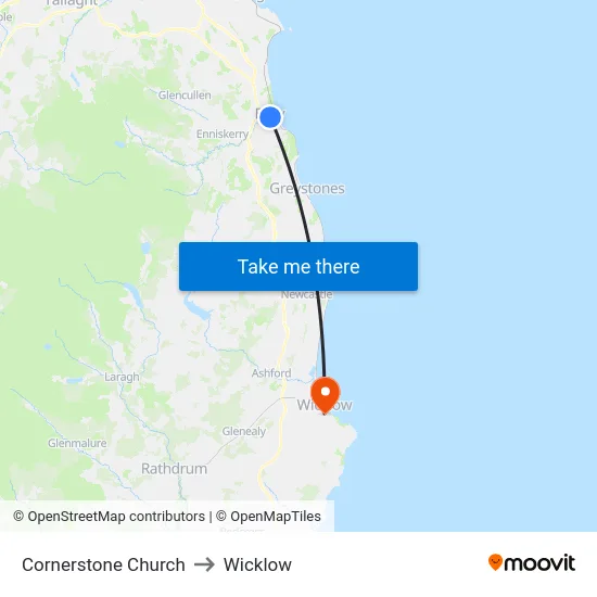 Cornerstone Church to Wicklow map