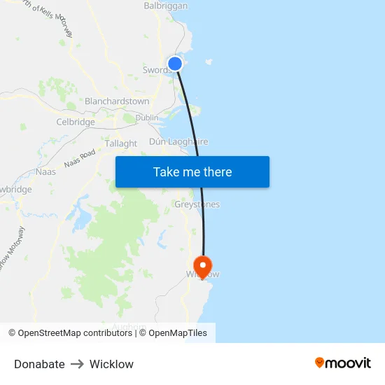 Donabate to Wicklow map