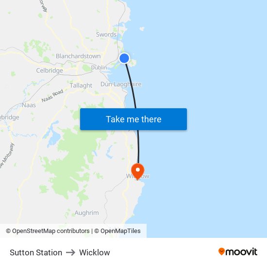 Sutton Station to Wicklow map