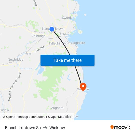 Blanchardstown Sc to Wicklow map