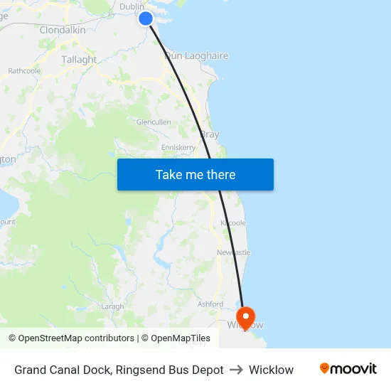 Grand Canal Dock, Ringsend Bus Depot to Wicklow map