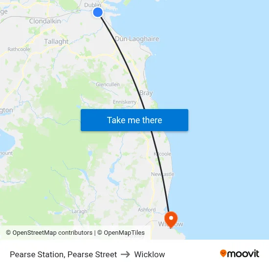 Pearse Station, Pearse Street to Wicklow map