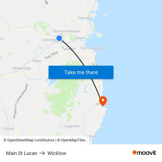 Main St Lucan to Wicklow map