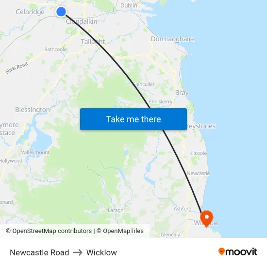 Newcastle Road to Wicklow map