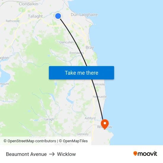 Beaumont Avenue to Wicklow map