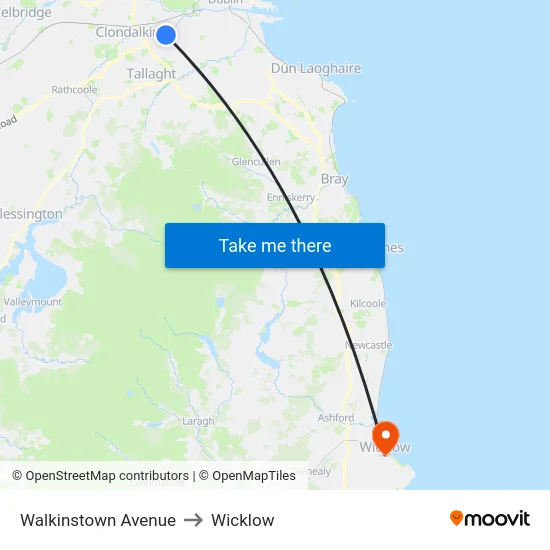 Walkinstown Avenue to Wicklow map
