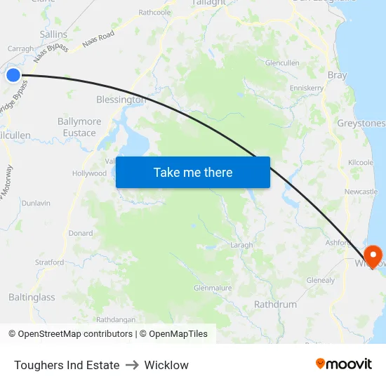 Toughers Ind Estate to Wicklow map