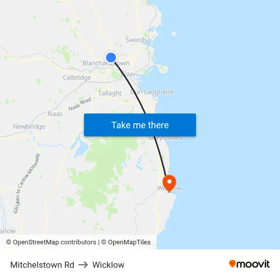 Mitchelstown Rd to Wicklow map