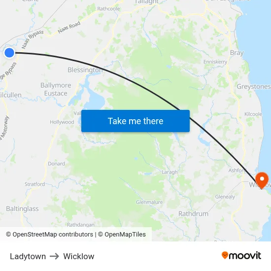 Ladytown to Wicklow map