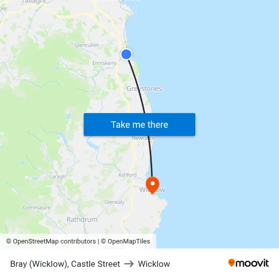 Bray (Wicklow), Castle Street to Wicklow map