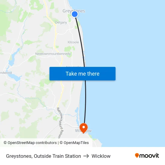 Greystones, Outside Train Station to Wicklow map